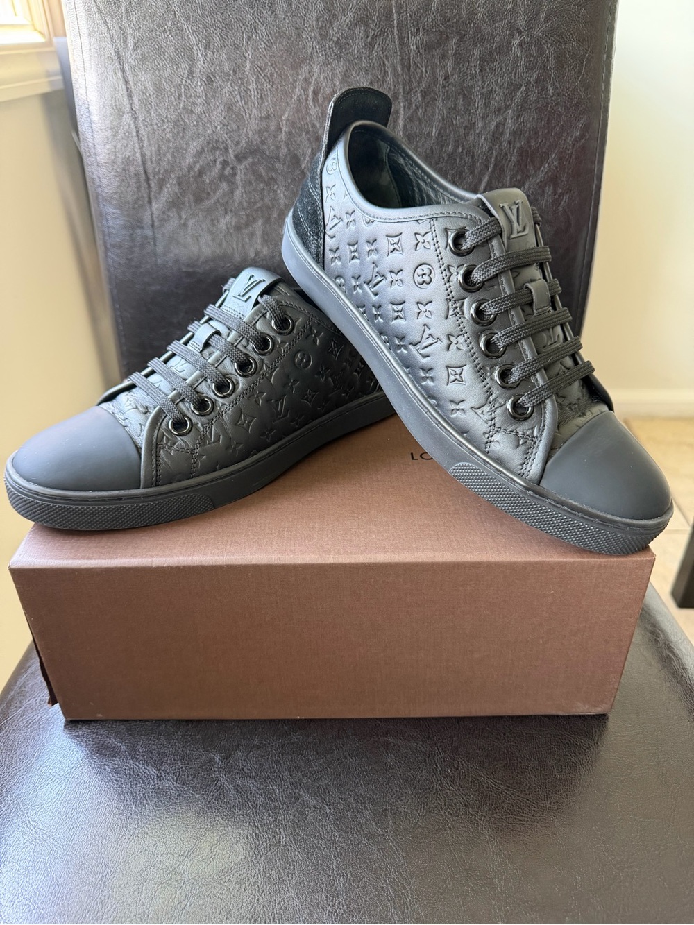 Louis Vuitton Black Monogram Leather And Suede Low Top Sneakers